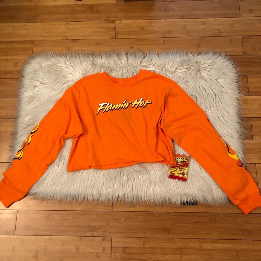 Hot Cheetos Collection Forever 21 Long Sleeves Raw Hem Orange Cropped Top S